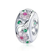 925 Sterling Silver Colorful Birds Flowers Leaves Cz Pendant - Jewelry Charm For Bracelets And Necklaces
