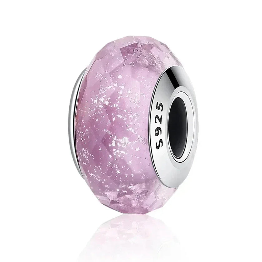925 Sterling Silver Pink Flower Murano Glass Beads - Diy Bracelet Charms For A Festive Touch (Scz001)