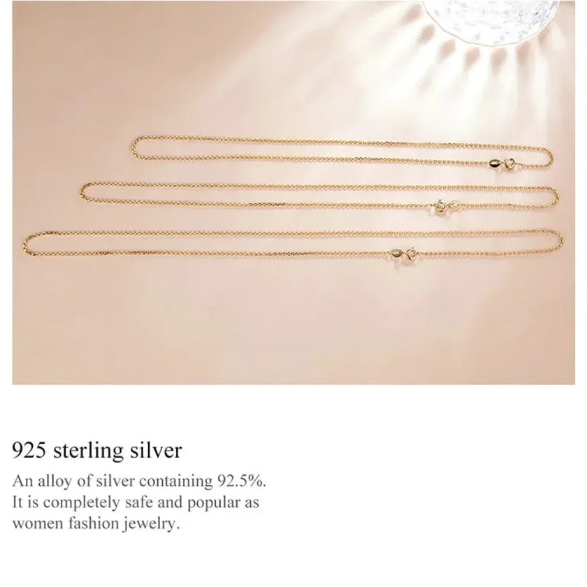 Authentic Gold Color 925 Sterling Silver Basic Cable Chain Necklace - Sca016