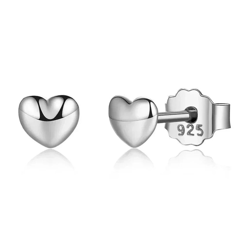 925 Sterling Silver Petite Plain Hearts Stud Earrings | Minimalist Fine jewelry