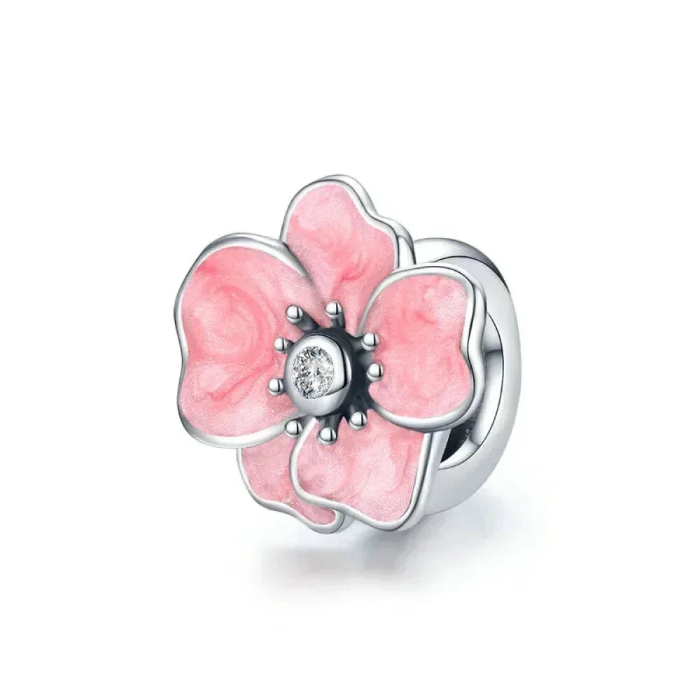 925 Sterling Silver Colorful Birds Flowers Leaves Cz Pendant - Jewelry Charm For Bracelets And Necklaces