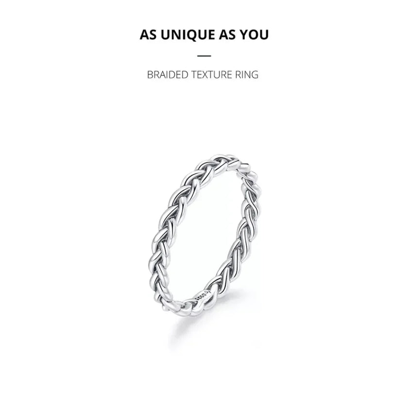 925 Sterling Silver Braided Texture Twisted Eternity Band Stackable Rings - Fine Jewelry