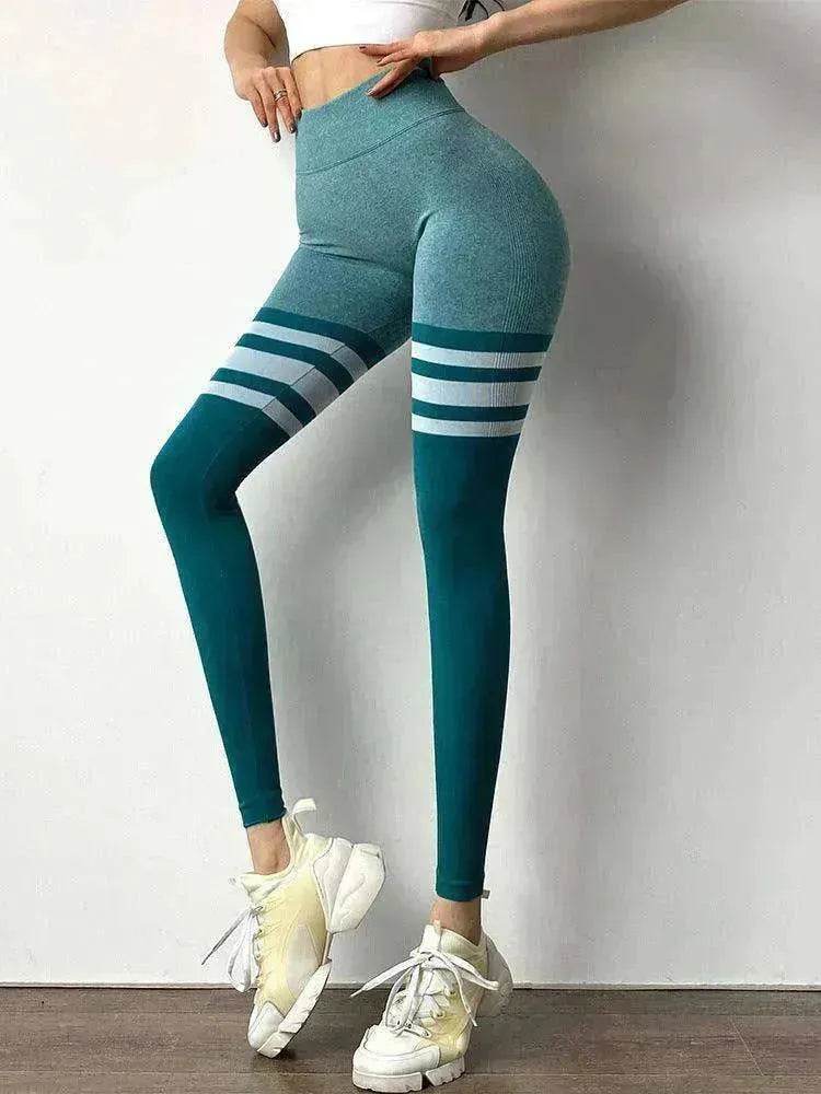 High Waist Stripe Fitness Leggings for Gym & Yoga