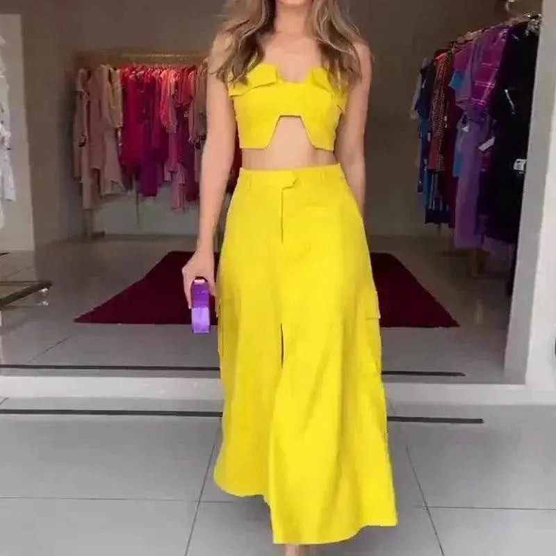 High Waist Wide Leg Dress Suit Women Two piece.