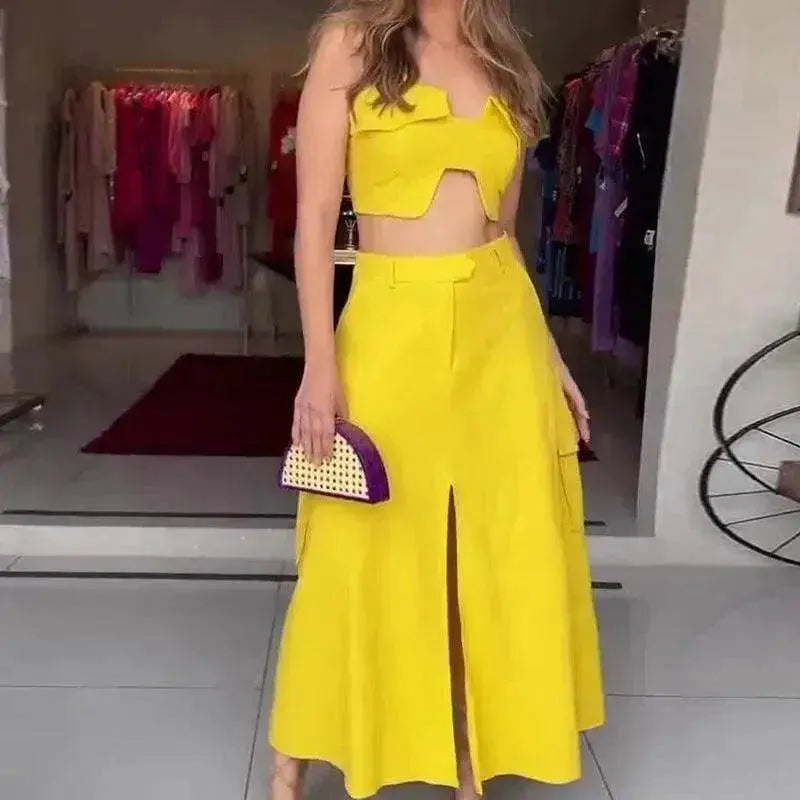High Waist Wide Leg Dress Suit Women Two piece.