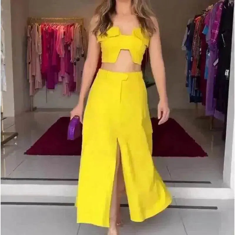 High Waist Wide Leg Dress Suit Women Two piece.