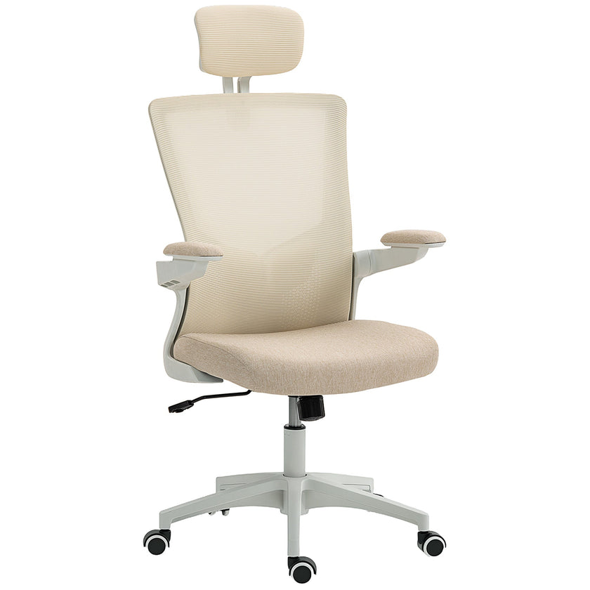 Andre Ergonomic Office Chair with 2D Lumbar Support and adjustable Headrest-Beige/White