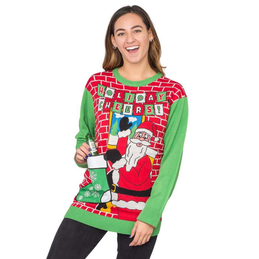 Holiday Cheers! Santa With Beer Holder Stocking  Sweater