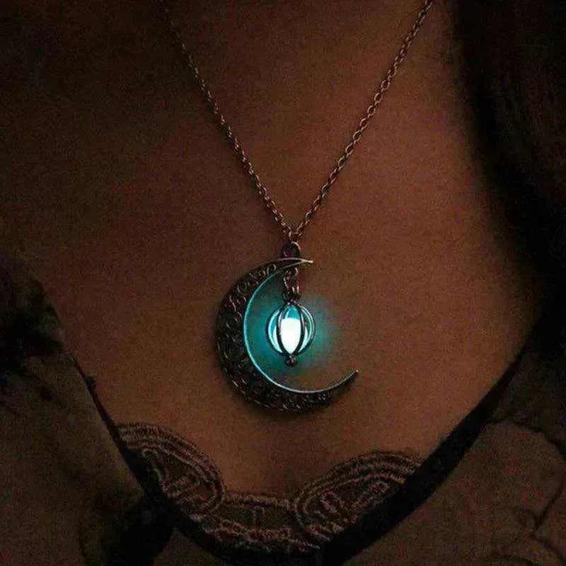 Hollow crescent Moon Luminous Pumpkin Necklace