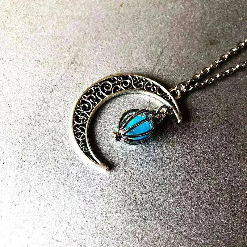 Hollow crescent Moon Luminous Pumpkin Necklace