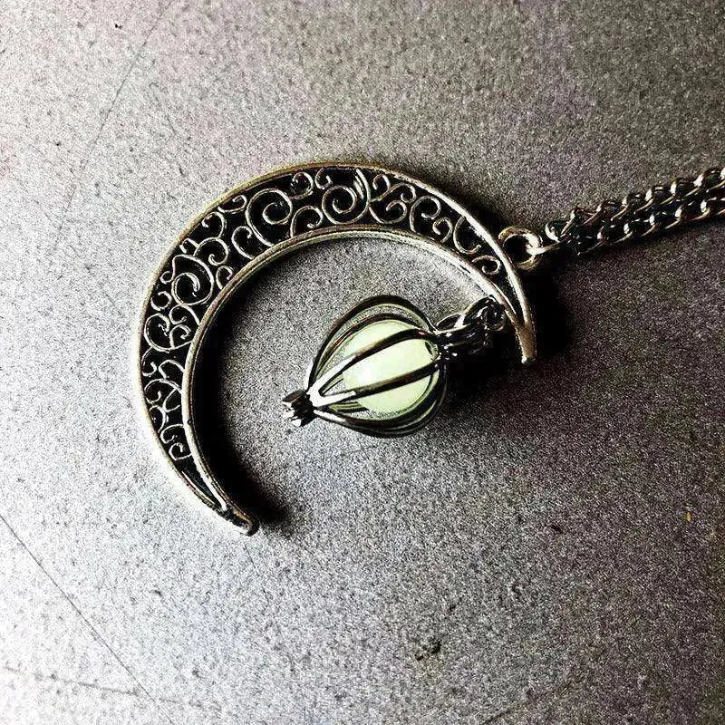 Hollow crescent Moon Luminous Pumpkin Necklace