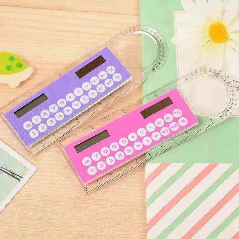 Solar Mini Calculator Magnifier Multifunction  Ultra-thin Ruler, Office Supplies