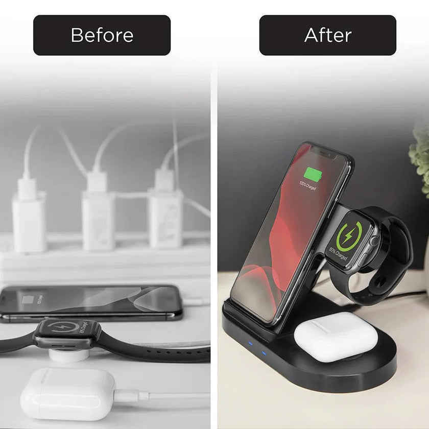 HyperGear - 3-In-1 Wireless Charging Dock With 10W Wireless Fast Charge | Black