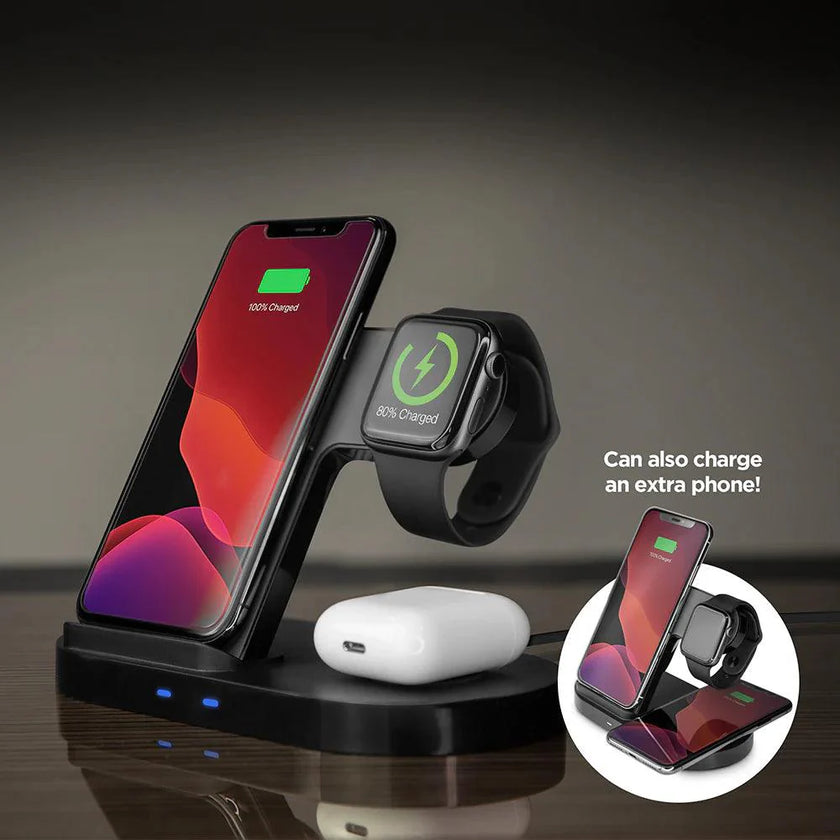 HyperGear - 3-In-1 Wireless Charging Dock With 10W Wireless Fast Charge | Black