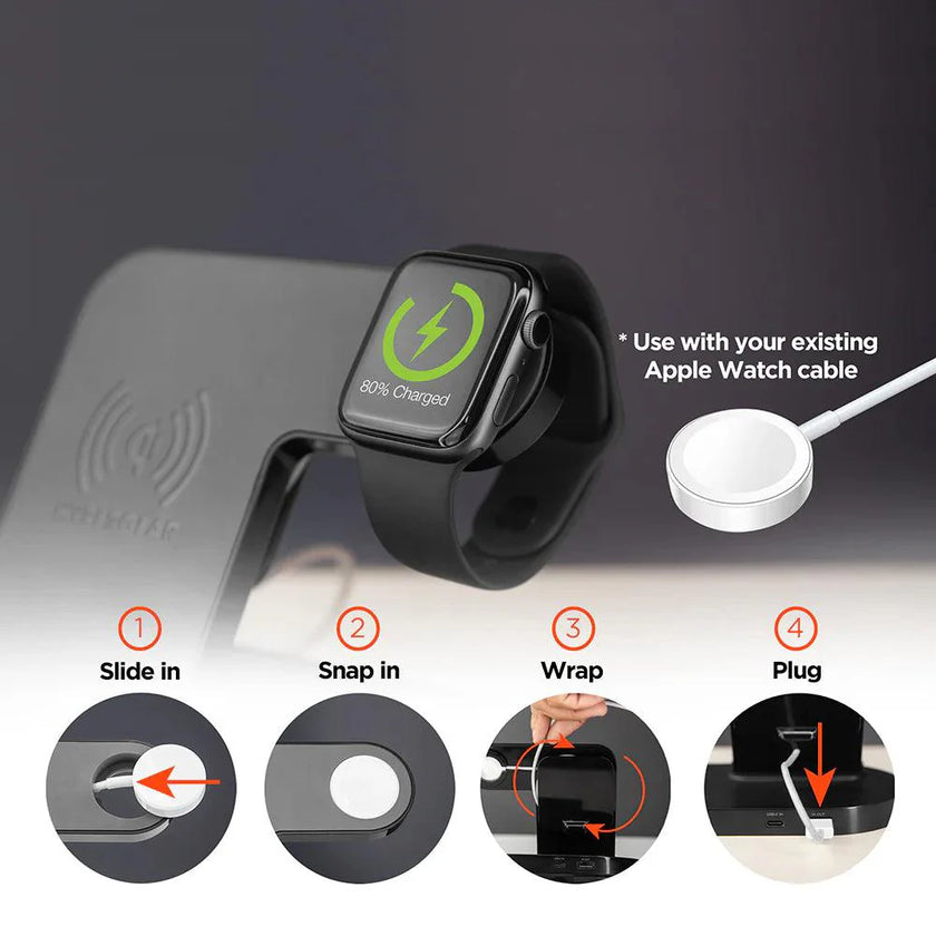HyperGear - 3-In-1 Wireless Charging Dock With 10W Wireless Fast Charge | Black