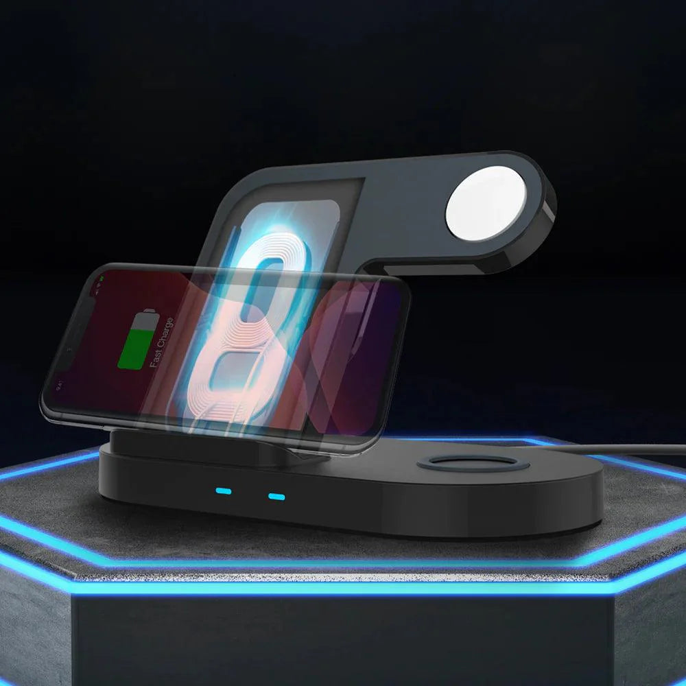 HyperGear - 3-In-1 Wireless Charging Dock With 10W Wireless Fast Charge | Black