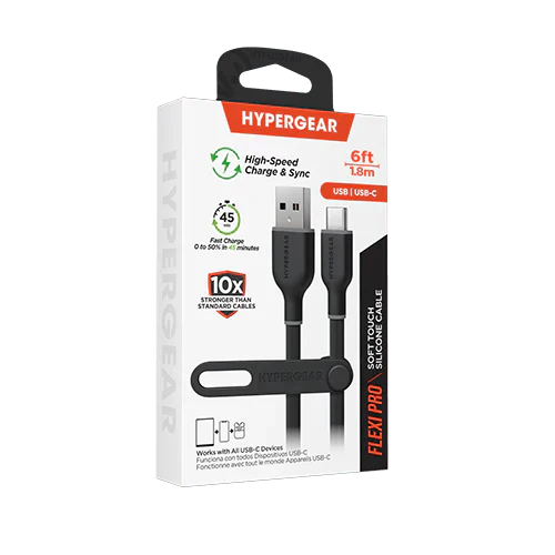 HyperGear - Flexi Pro Usb To Usb-C Soft-Touch Silicone Charge & Sync Cable | 6Ft | Black