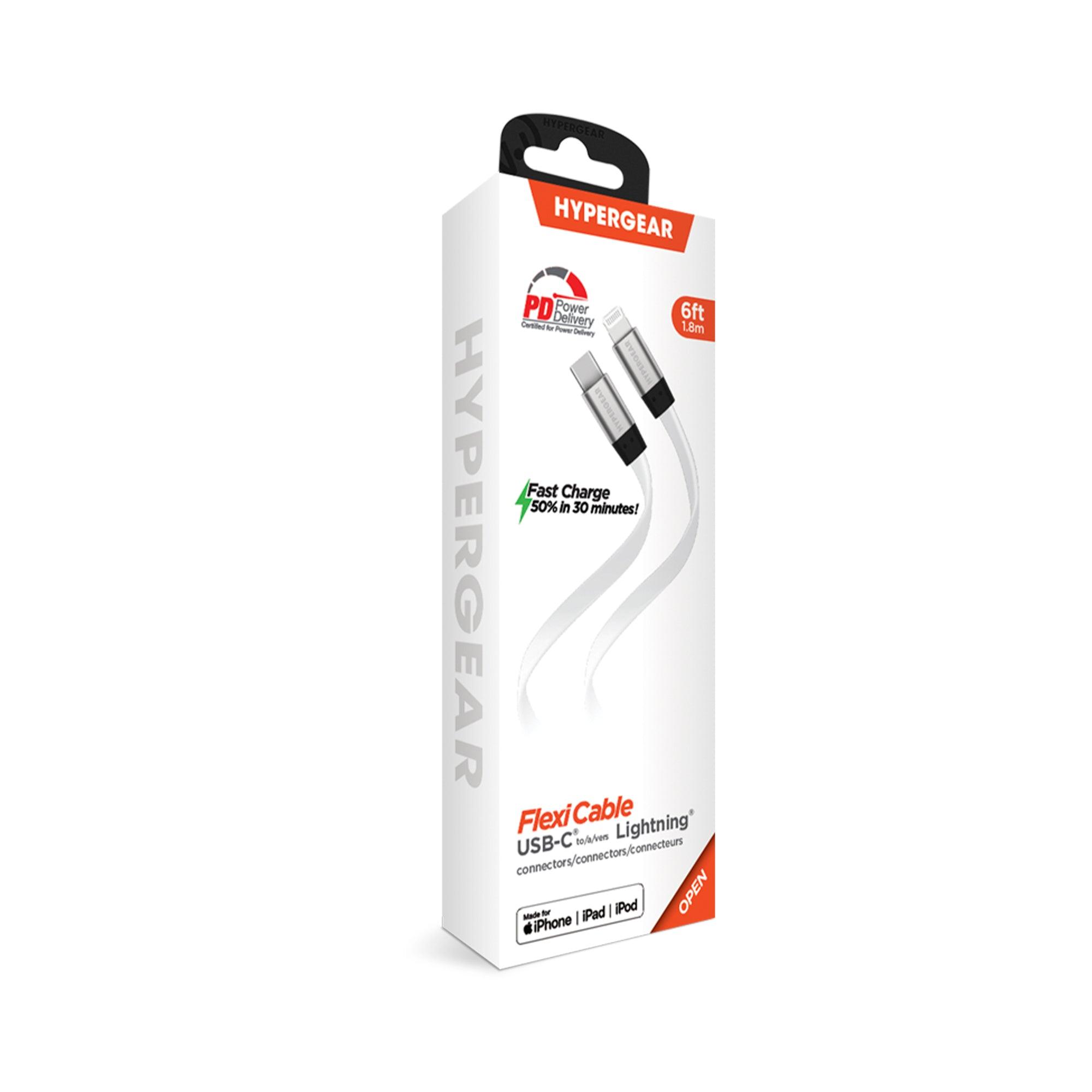 HyperGear - Flexi Usb-C To Mfi Lightning Flat Fast Charge Cable | 6Ft | White