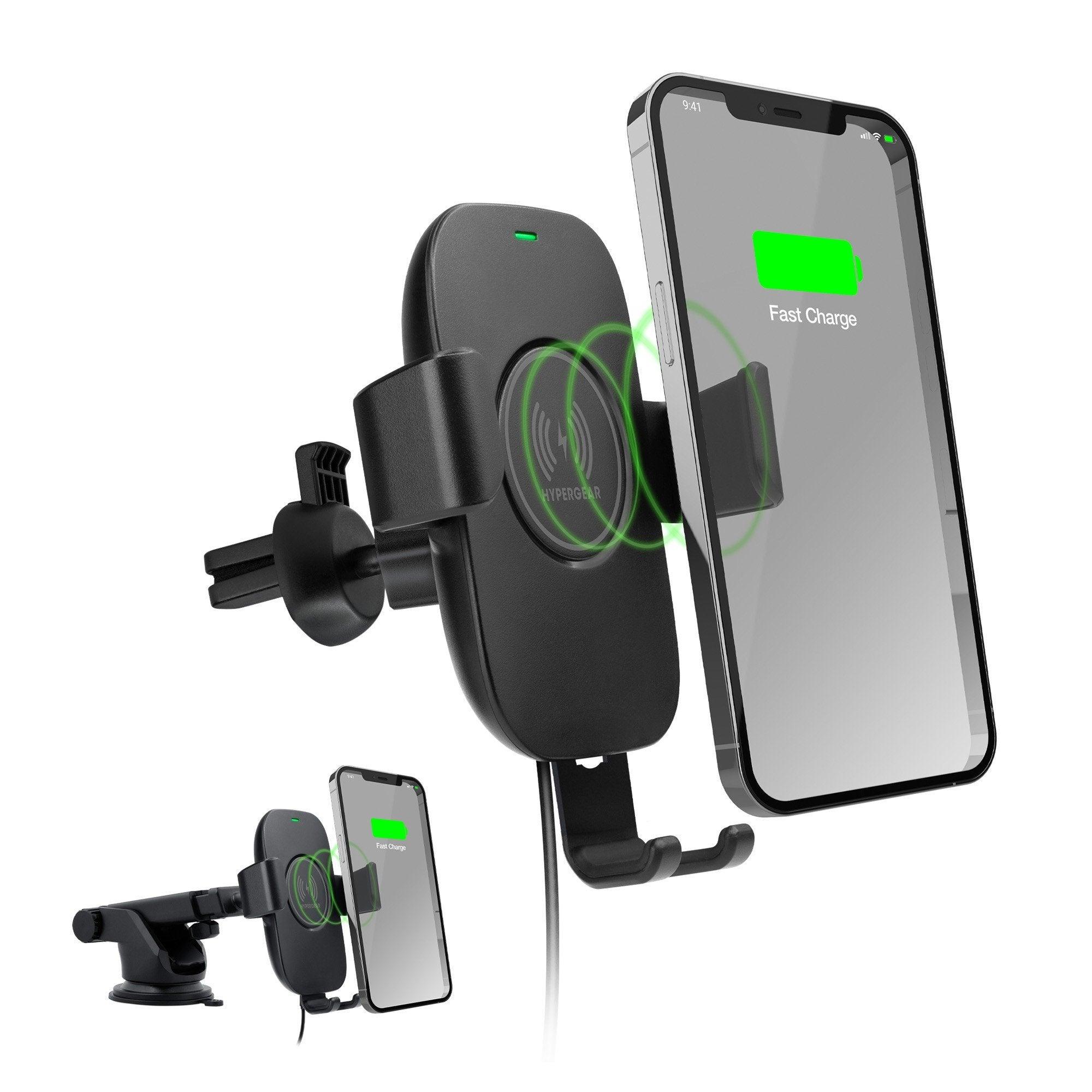 HyperGear - Gravity 15W Wireless Fast Charging Mount | Vent + Dashboard + Windshield | Black