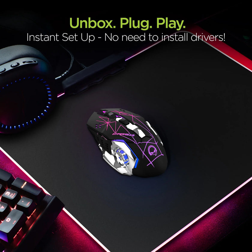 HyperGear - Hypergear Gaming Mouse Wireless 2.4Ghz Chromium 6 Button 1600Dpi 7 Colour Led Pc/Mac - Black