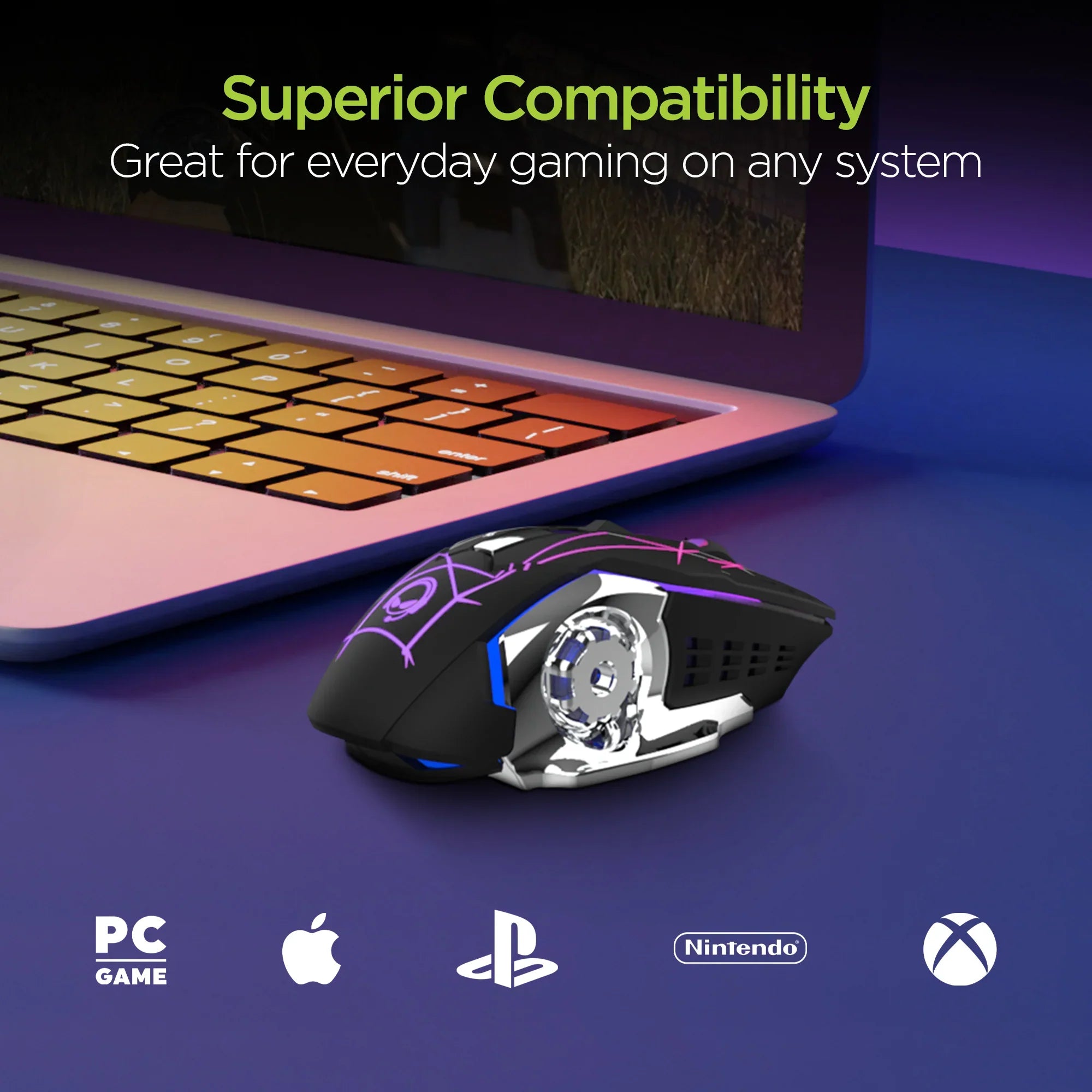 HyperGear - Hypergear Gaming Mouse Wireless 2.4Ghz Chromium 6 Button 1600Dpi 7 Colour Led Pc/Mac - Black