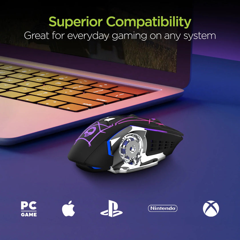 HyperGear - Hypergear Gaming Mouse Wireless 2.4Ghz Chromium 6 Button 1600Dpi 7 Colour Led Pc/Mac - Black