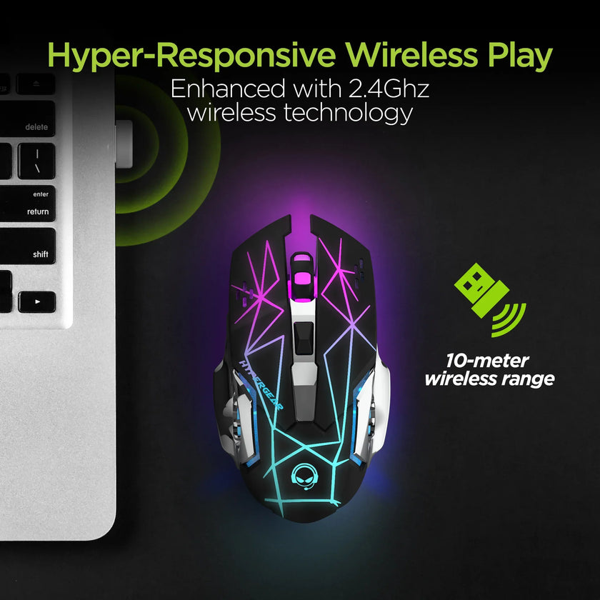 HyperGear - Hypergear Gaming Mouse Wireless 2.4Ghz Chromium 6 Button 1600Dpi 7 Colour Led Pc/Mac - Black