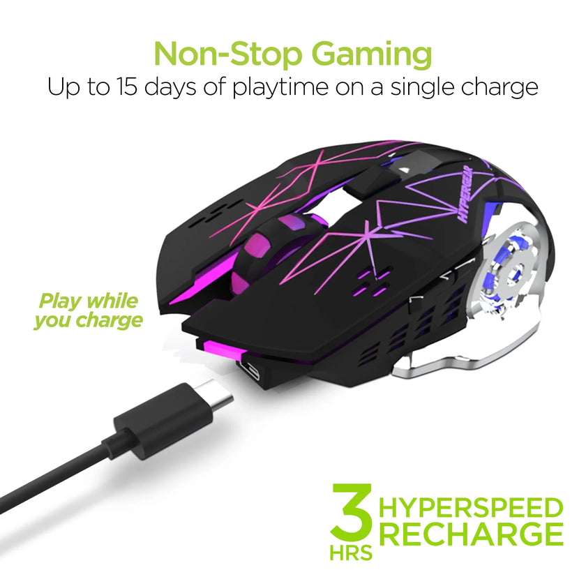 HyperGear - Hypergear Gaming Mouse Wireless 2.4Ghz Chromium 6 Button 1600Dpi 7 Colour Led Pc/Mac - Black