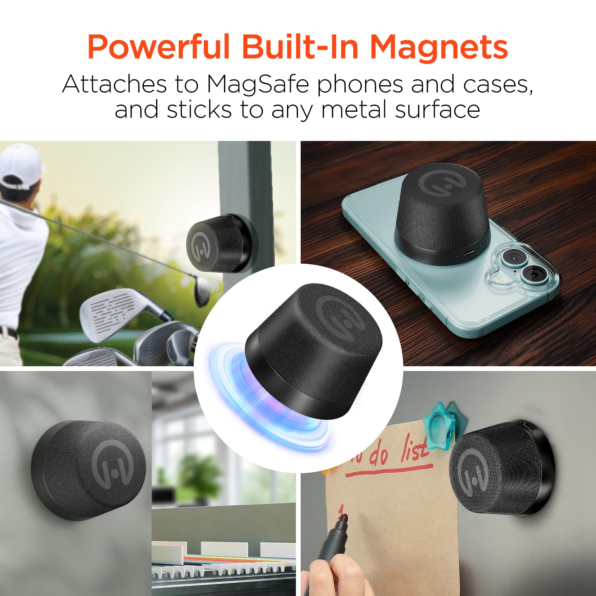 HyperGear - Hypergear Speaker Bluetooth 5W Pocket Popper Mini Attaches To Magsafe Phones Ipx6 Waterproof And Kickstand Built In Mic 8Hr Play Time - Black