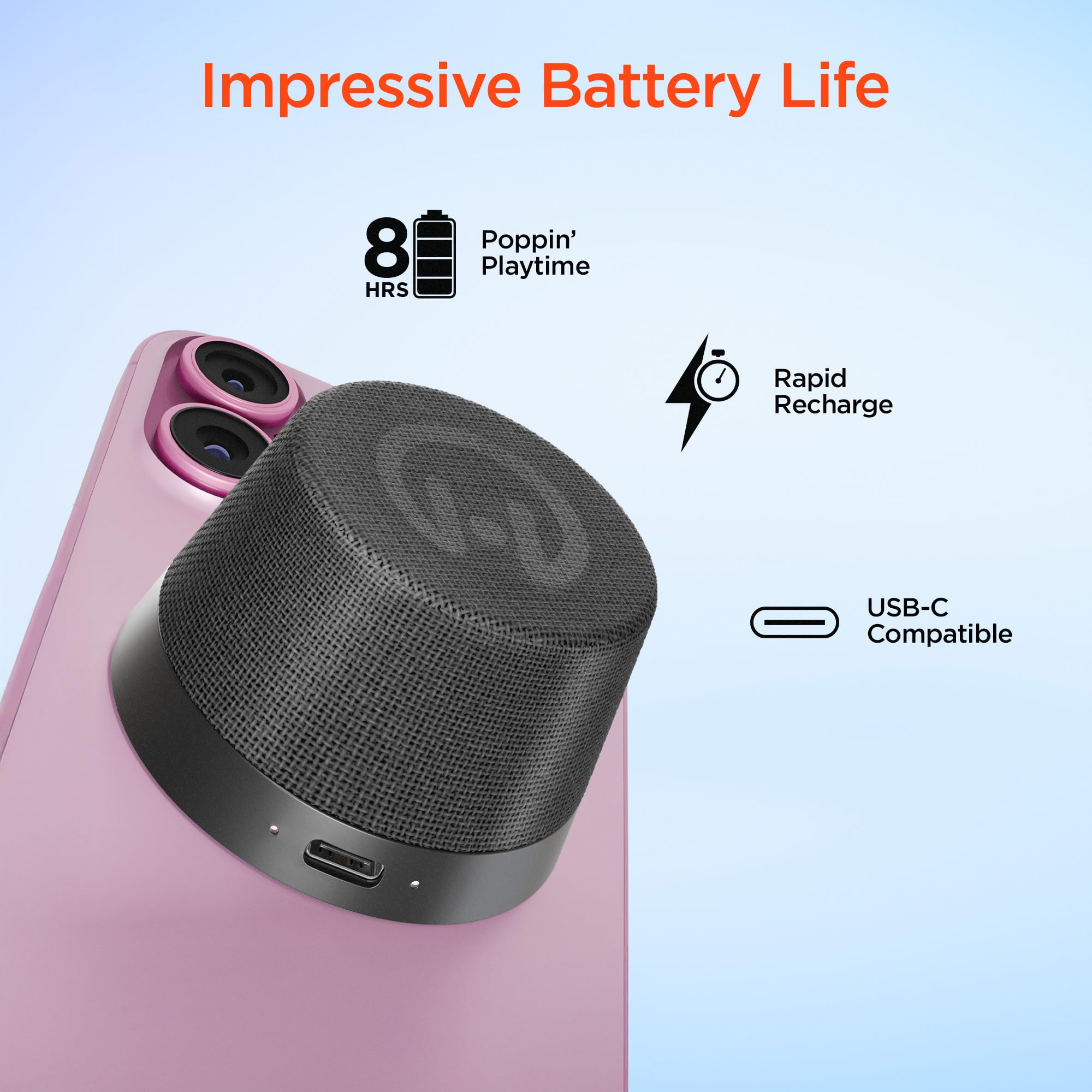 HyperGear - Hypergear Speaker Bluetooth 5W Pocket Popper Mini Attaches To Magsafe Phones Ipx6 Waterproof And Kickstand Built In Mic 8Hr Play Time - Black