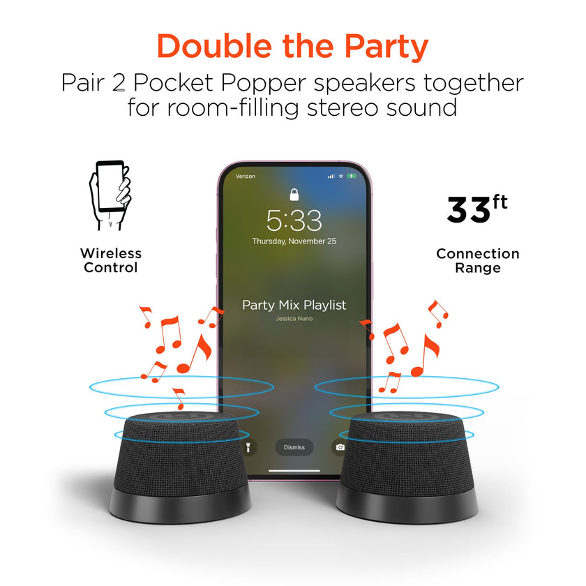 HyperGear - Hypergear Speaker Bluetooth 5W Pocket Popper Mini Attaches To Magsafe Phones Ipx6 Waterproof And Kickstand Built In Mic 8Hr Play Time - Black