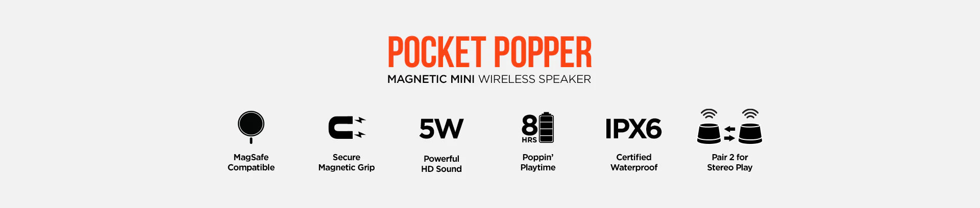 HyperGear - Hypergear Speaker Bluetooth 5W Pocket Popper Mini Attaches To Magsafe Phones Ipx6 Waterproof And Kickstand Built In Mic 8Hr Play Time - Black