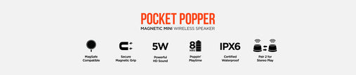 HyperGear - Hypergear Speaker Bluetooth 5W Pocket Popper Mini Attaches To Magsafe Phones Ipx6 Waterproof And Kickstand Built In Mic 8Hr Play Time - Black