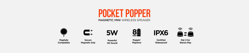 HyperGear - Hypergear Speaker Bluetooth 5W Pocket Popper Mini Attaches To Magsafe Phones Ipx6 Waterproof And Kickstand Built In Mic 8Hr Play Time - Black
