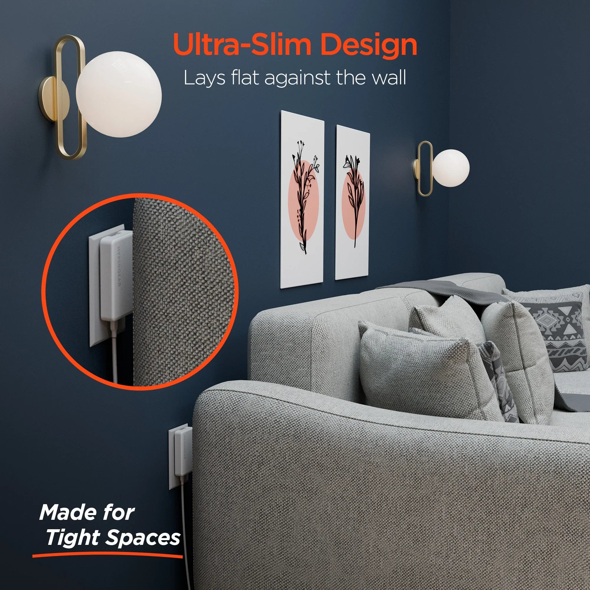 HyperGear - Hypergear Wall Charger 65W (45W + 20W) Dual Usb-C Pd Gan Pps Ultra Slim Fast Charge Foldable Prongs - White