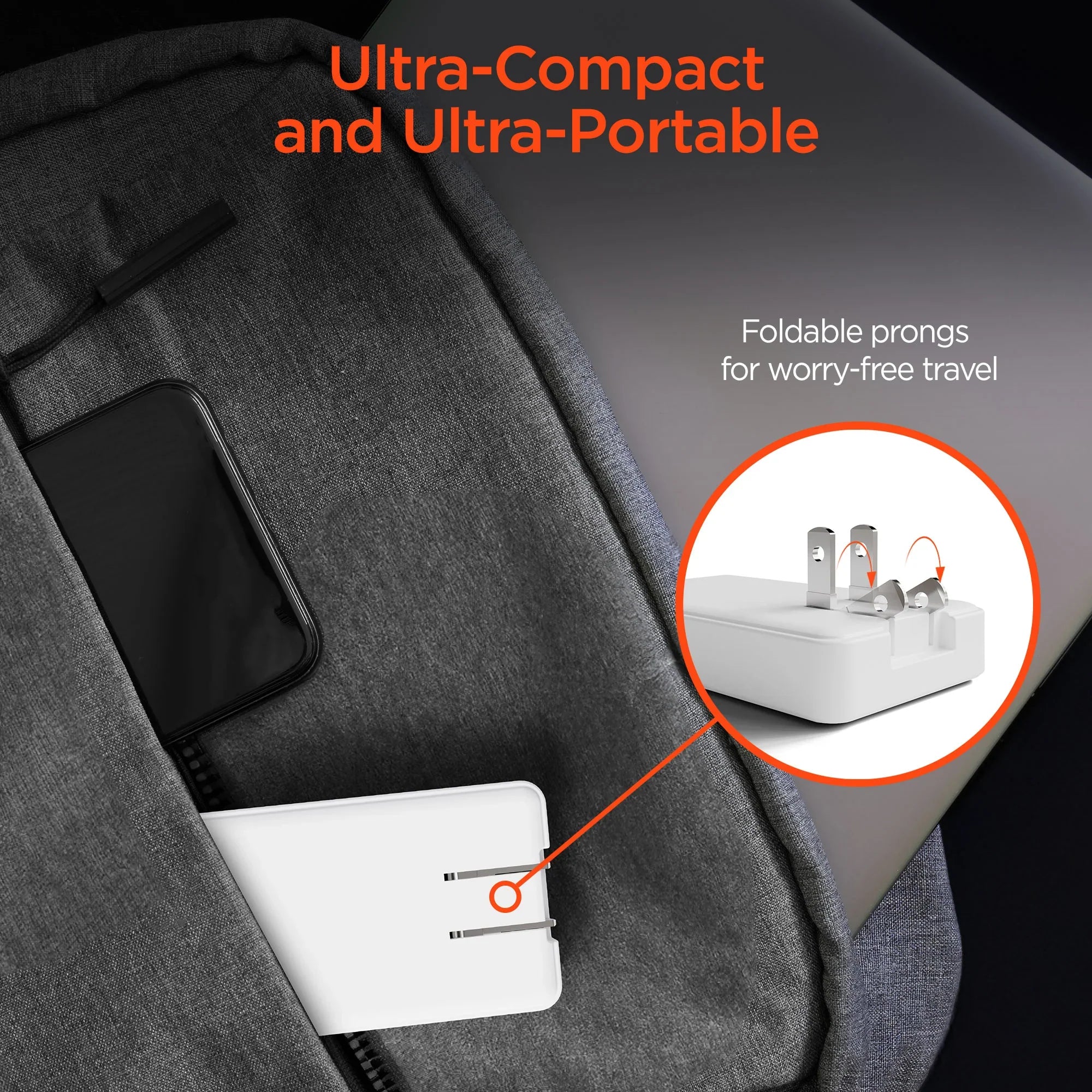 HyperGear - Hypergear Wall Charger 65W (45W + 20W) Dual Usb-C Pd Gan Pps Ultra Slim Fast Charge Foldable Prongs - White