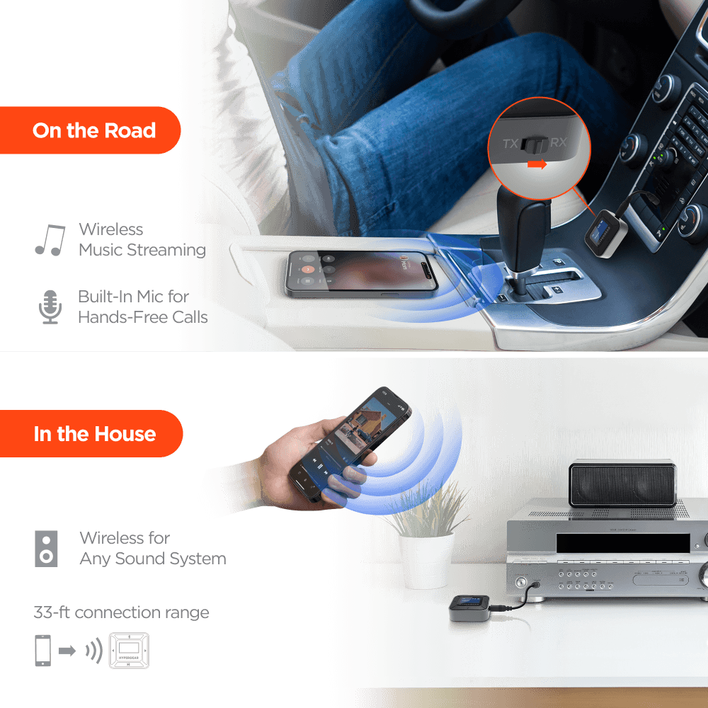 HyperGear - Intellicast Flight Wireless Audio Adapter | Transmitter + Receiver | Black