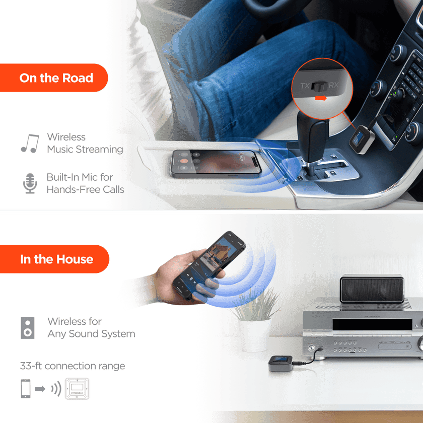 HyperGear - Intellicast Flight Wireless Audio Adapter | Transmitter + Receiver | Black