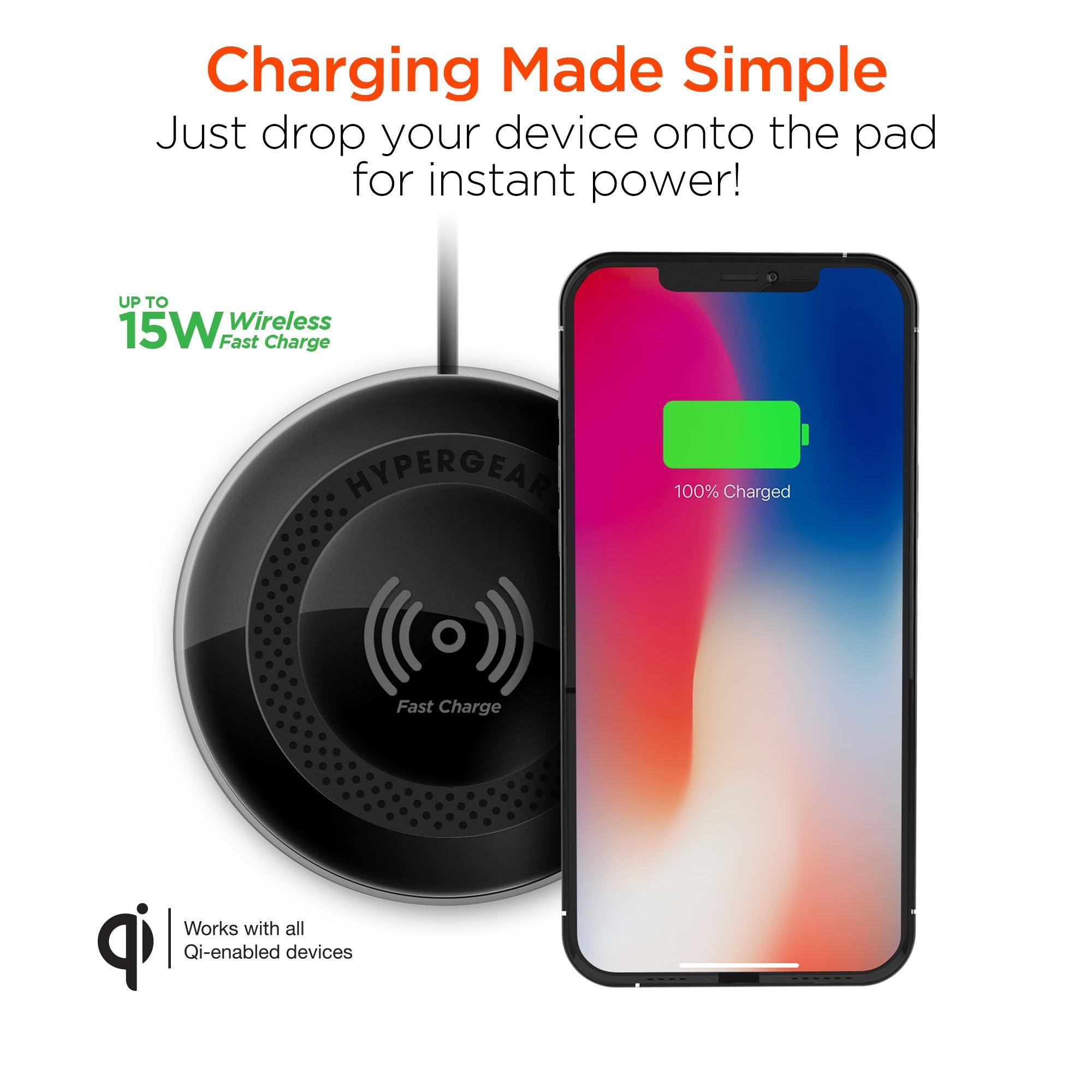 HyperGear - Qi Chargepad Pro 15W Wireless Fast Charger With Usb-C Connector | Black