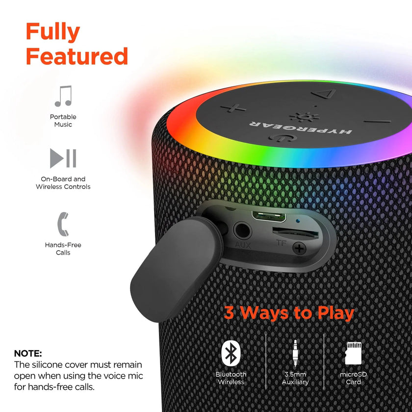 HyperGear - Speaker Bluetooth Halo 14W Led Light Ring 6 Modes Ipx6 - Bt / Microsd / Aux Inputs - Black