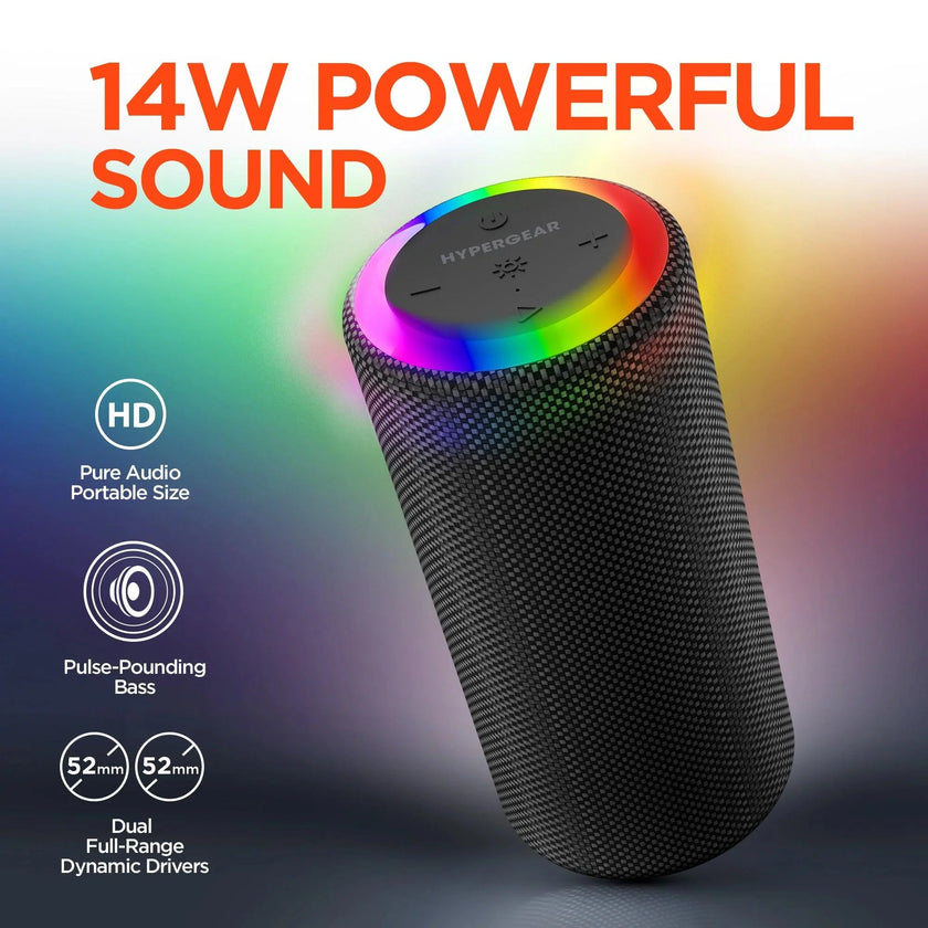 HyperGear - Speaker Bluetooth Halo 14W Led Light Ring 6 Modes Ipx6 - Bt / Microsd / Aux Inputs - Black