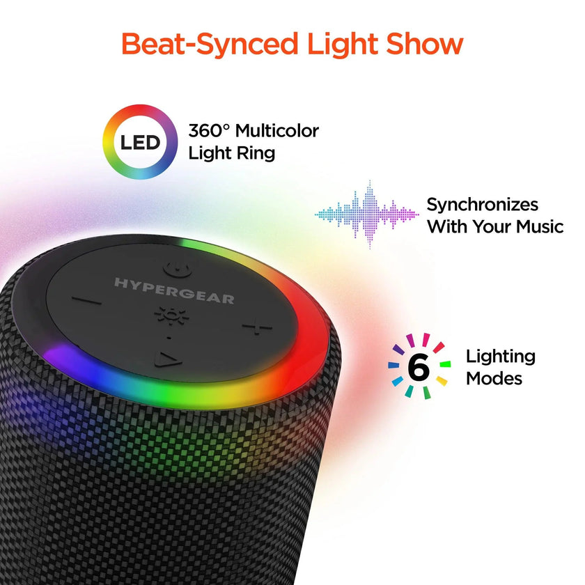 HyperGear - Speaker Bluetooth Halo 14W Led Light Ring 6 Modes Ipx6 - Bt / Microsd / Aux Inputs - Black