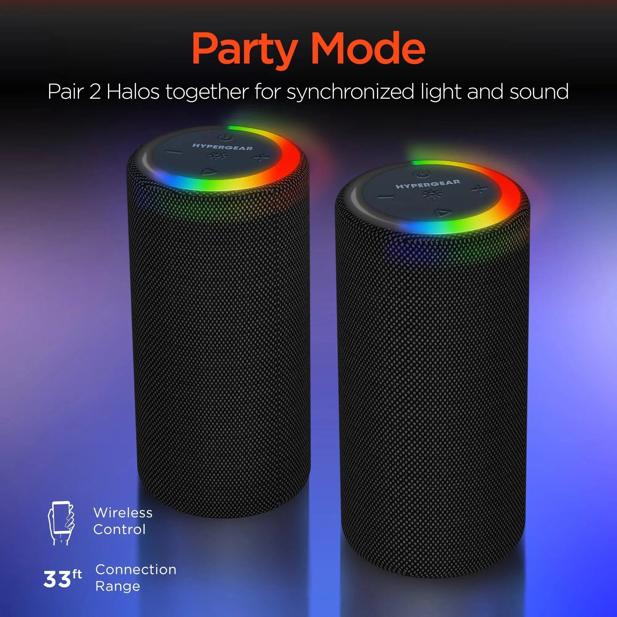HyperGear - Speaker Bluetooth Halo 14W Led Light Ring 6 Modes Ipx6 - Bt / Microsd / Aux Inputs - Black