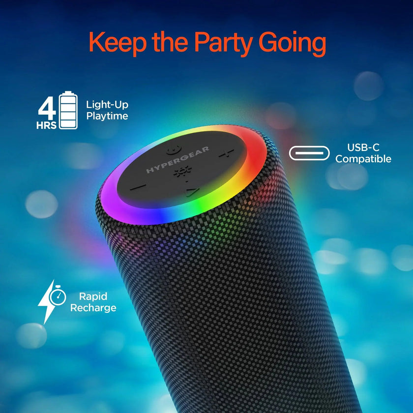 HyperGear - Speaker Bluetooth Halo 14W Led Light Ring 6 Modes Ipx6 - Bt / Microsd / Aux Inputs - Black