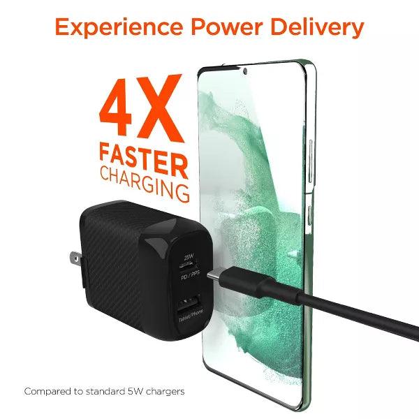 HyperGear - Speedboost 25W Usb-C & 12W Usb Wall Kit With Pd/Pps And 6Ft Usb-C Cable | Black