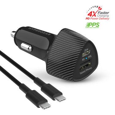 HyperGear - Speedboost 25W Usb-C Pd + 12W Usb Fast Car Charger With Pps | Includes 4Ft Usb-C Cable | Black