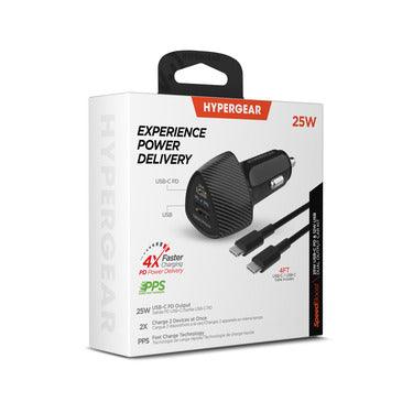 HyperGear - Speedboost 25W Usb-C Pd + 12W Usb Fast Car Charger With Pps | Includes 4Ft Usb-C Cable | Black