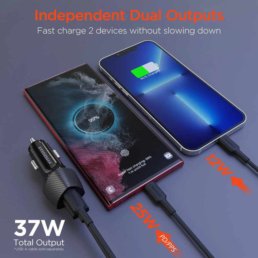 HyperGear - Speedboost 25W Usb-C Pd + 12W Usb Fast Car Charger With Pps | Includes 4Ft Usb-C Cable | Black
