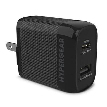 HyperGear - Wall Charger 2 Port Usb-A (12W) Usb-C (25W) Pd Pps Speedboost - Black