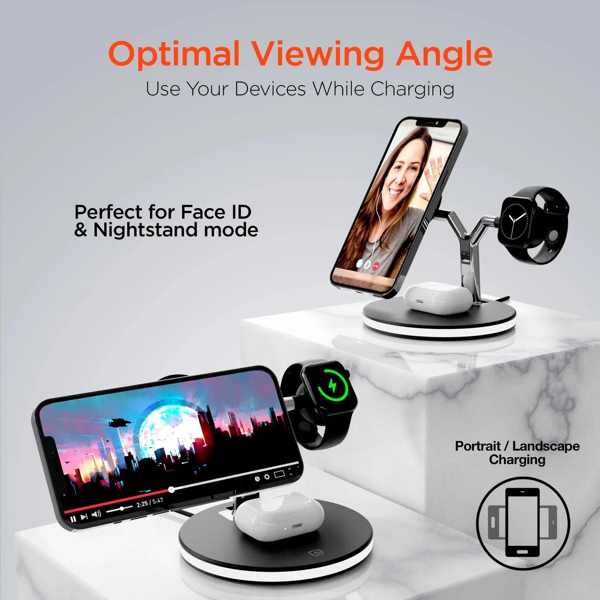 HyperGear - Wireless Charging Stand 3 In 1 - Black